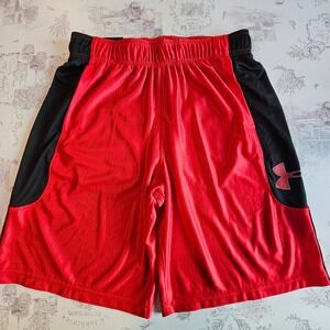 NWT!!! Under Armour Men Loose Heatgear Red Black Basketball Shorts LG 11 Inch